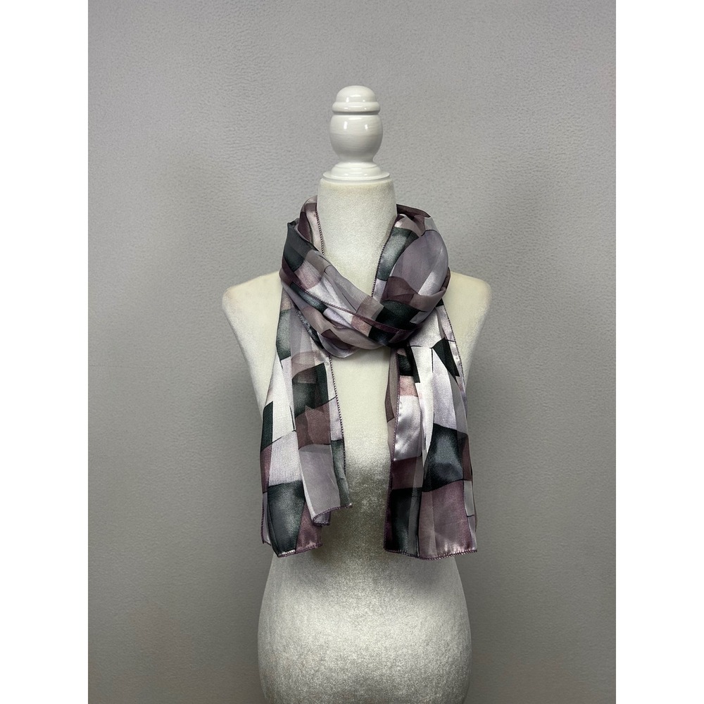 Abstract Geometric Modern Womens OS Purple Grey Black Sheer Scarf
